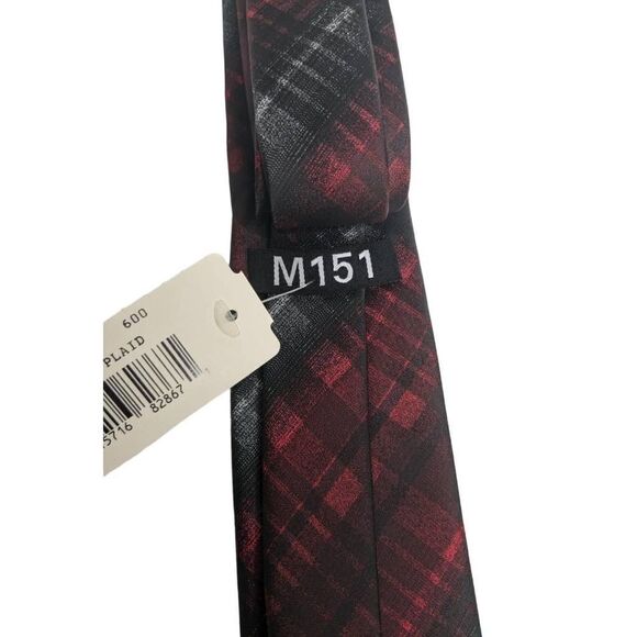 M151 Tie Plaid Slim Neck Tie New With tags red black gray - Picture 6 of 11